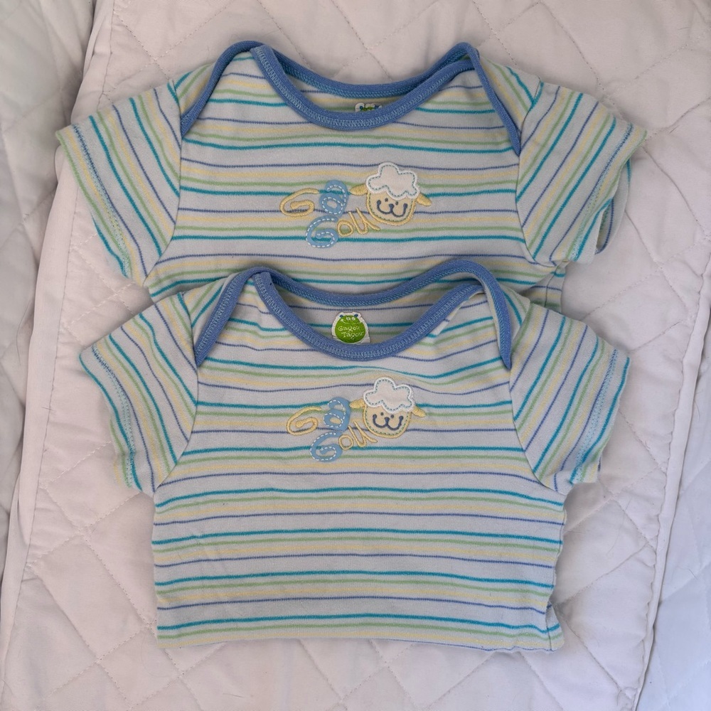 ⭒ 24M Gagou Tagou Twins Two Pieces Matching Bodysuits Embroidery Short Sleeve ⭒